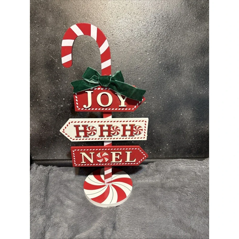 Christmas Tabletop Decor Wooden Arrows Sign Peppermint Lane JOY HoHoHo NOEL New